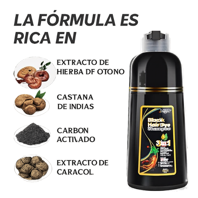 Shampoo Negro Tinte 3 en 1 – Tapa Canas al Instante
