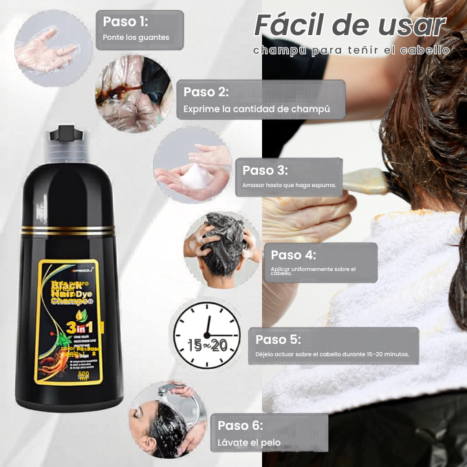 Shampoo Negro Tinte 3 en 1 – Tapa Canas al Instante