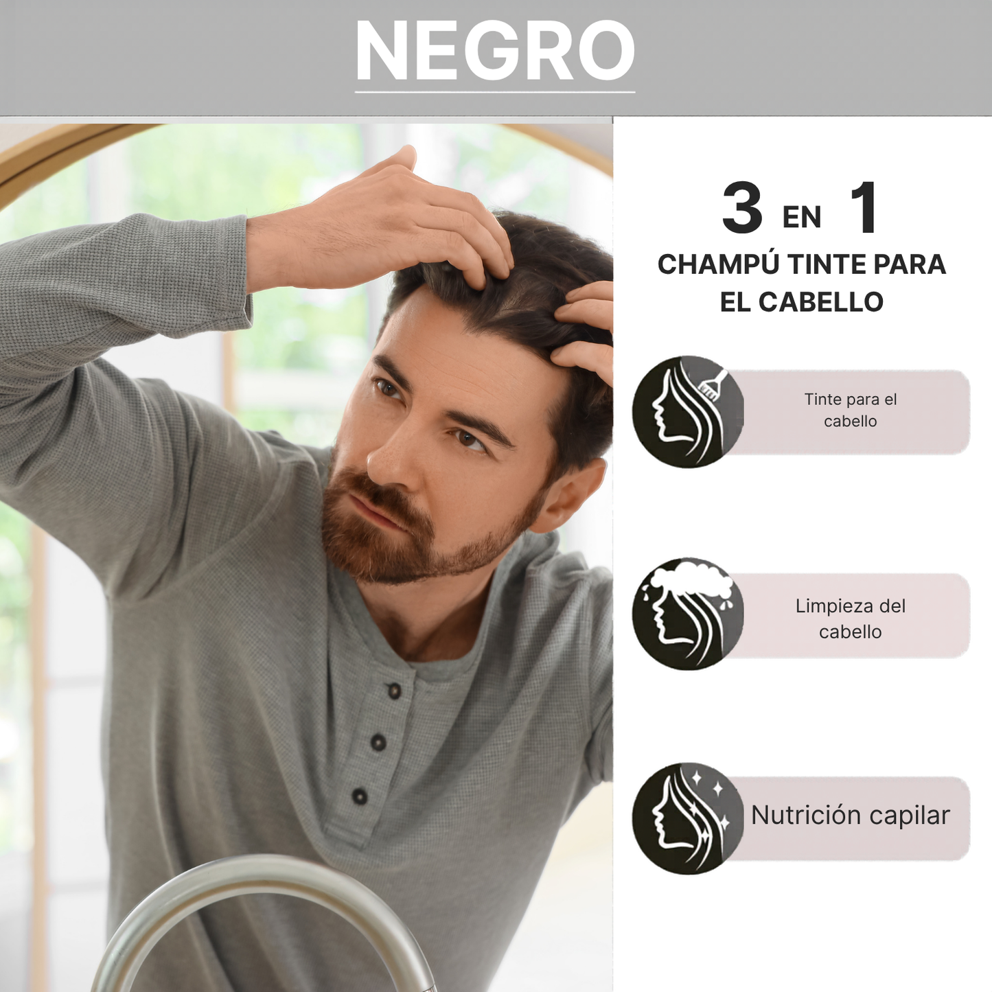 Shampoo Negro Tinte 3 en 1 – Tapa Canas al Instante