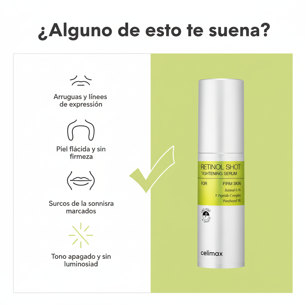 Problemas que ataca el Celimax Retinol Shot - arrugas, flacidez, surcos, tono apagado
